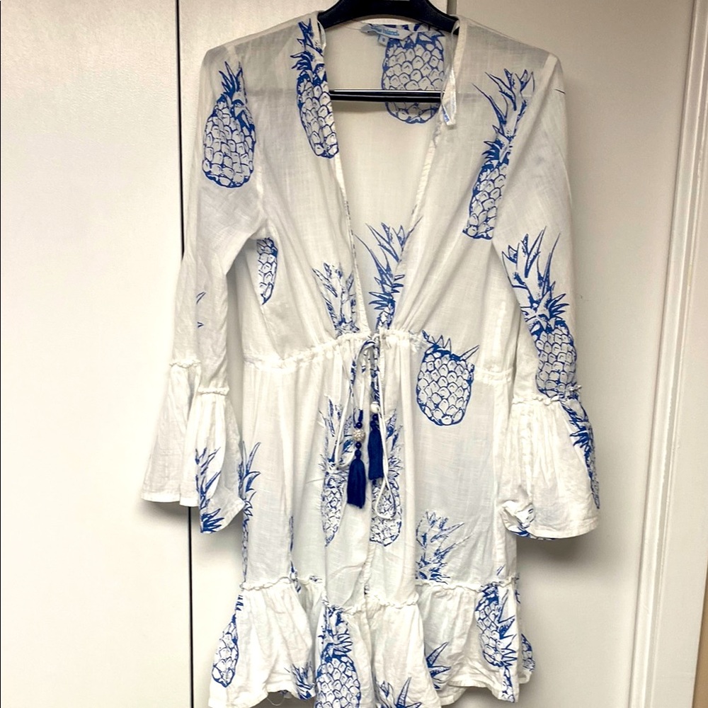 Blue Island White and Blue Pineapple Swim Coverup